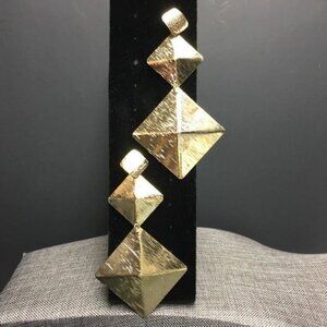 Statement Dangle Pierced Earrings Gold Diamond Square Retro Glam 80s 90s Y2K